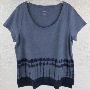 Pure Jill Blue Tie-Dye High-Low Half-Sleeve Tunic 100% Cotton Scoop Neck Size M